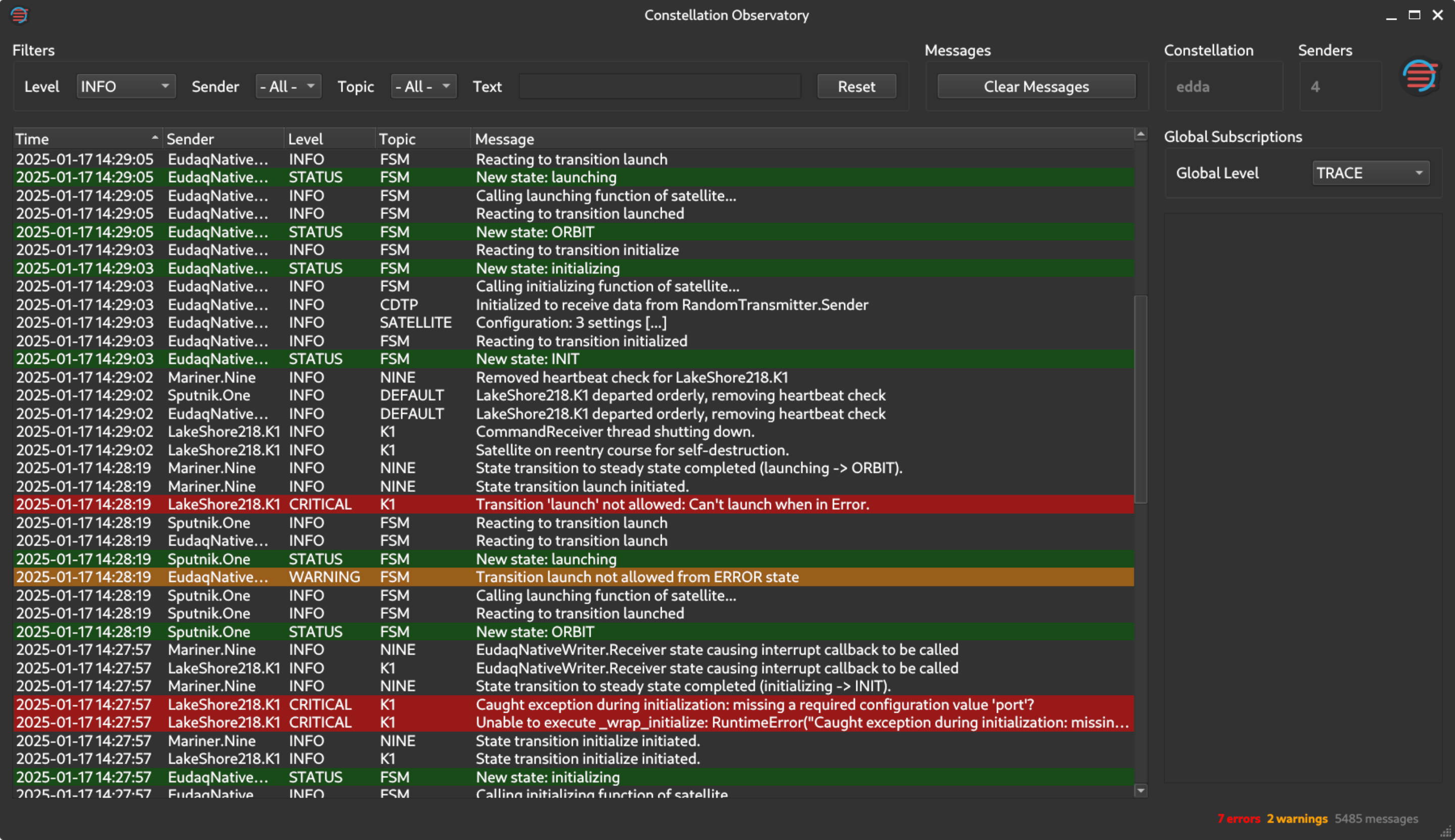 Screenshot of the Observatory logging interface