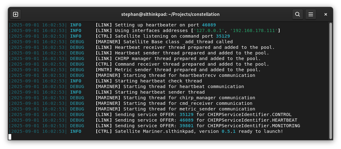 Screenshot of logging with Triangulum Australe